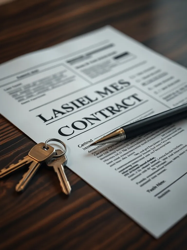 Close up of a legal rental contract document with a pen and