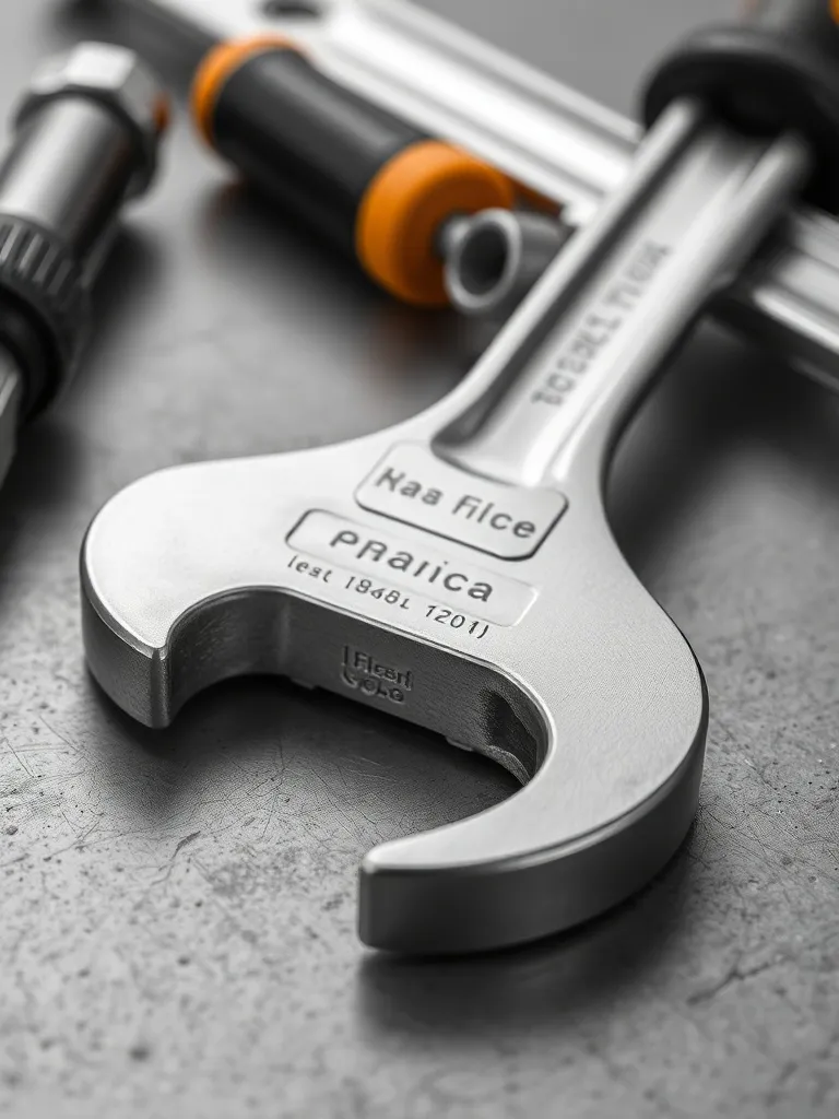 A close-up shot of professional tools like a wrench and a sc