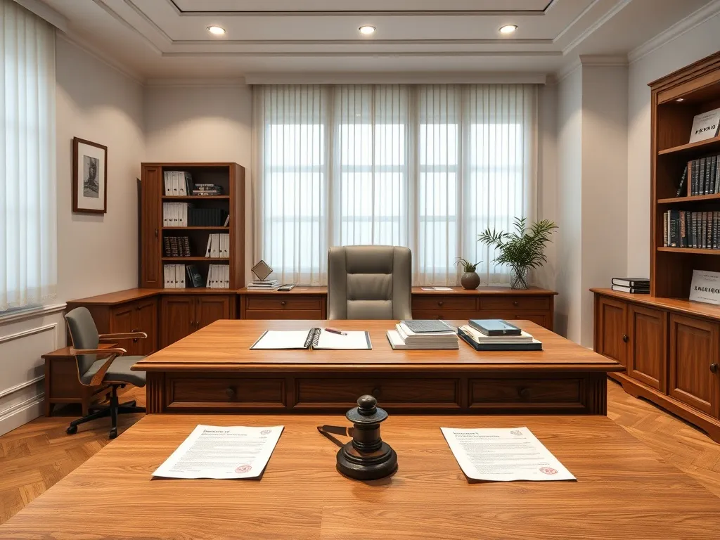 A minimalist, modern notary office interior in Budapest, foc